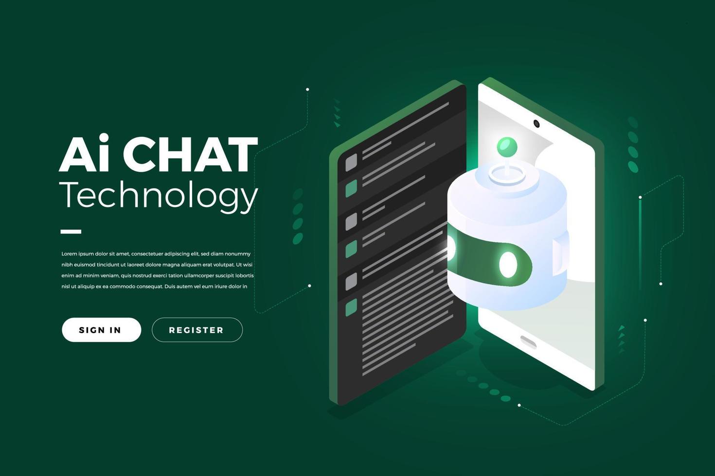Artificial Intelligence open chat. AI conversation with robot and machine learning.Vector illustration. vector