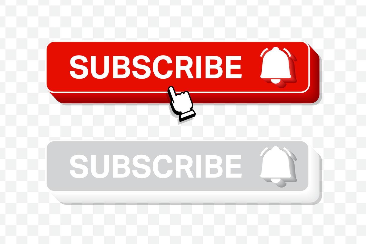 Subscribe, bell button. Red button subscribe to channel, blog. Social media button graphic interface. Marketing. Vector illustration.