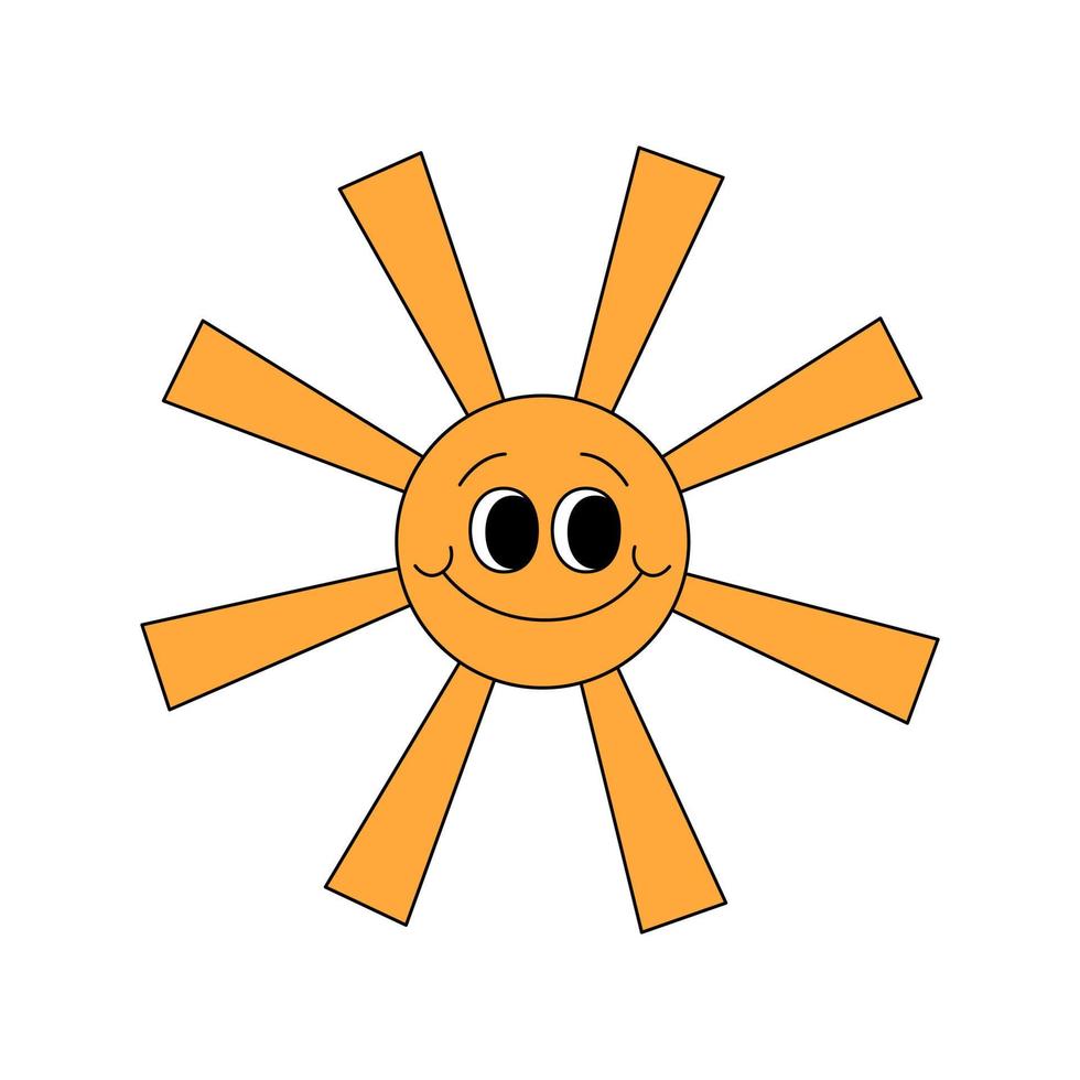 Retro 70s groovy smiling sun character. Cartoon hippie isolated vector illustration