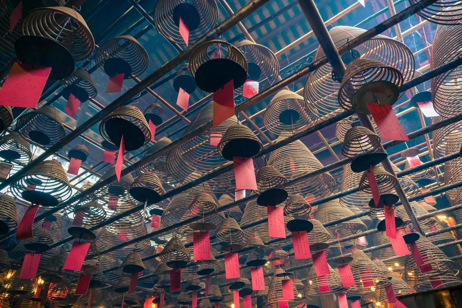 Hong Kong,March 25,2019-view of the inside on Man Mo Temple at Hollywood Road in Sheung Wan is one of the oldest temples in Hong Kong. photo