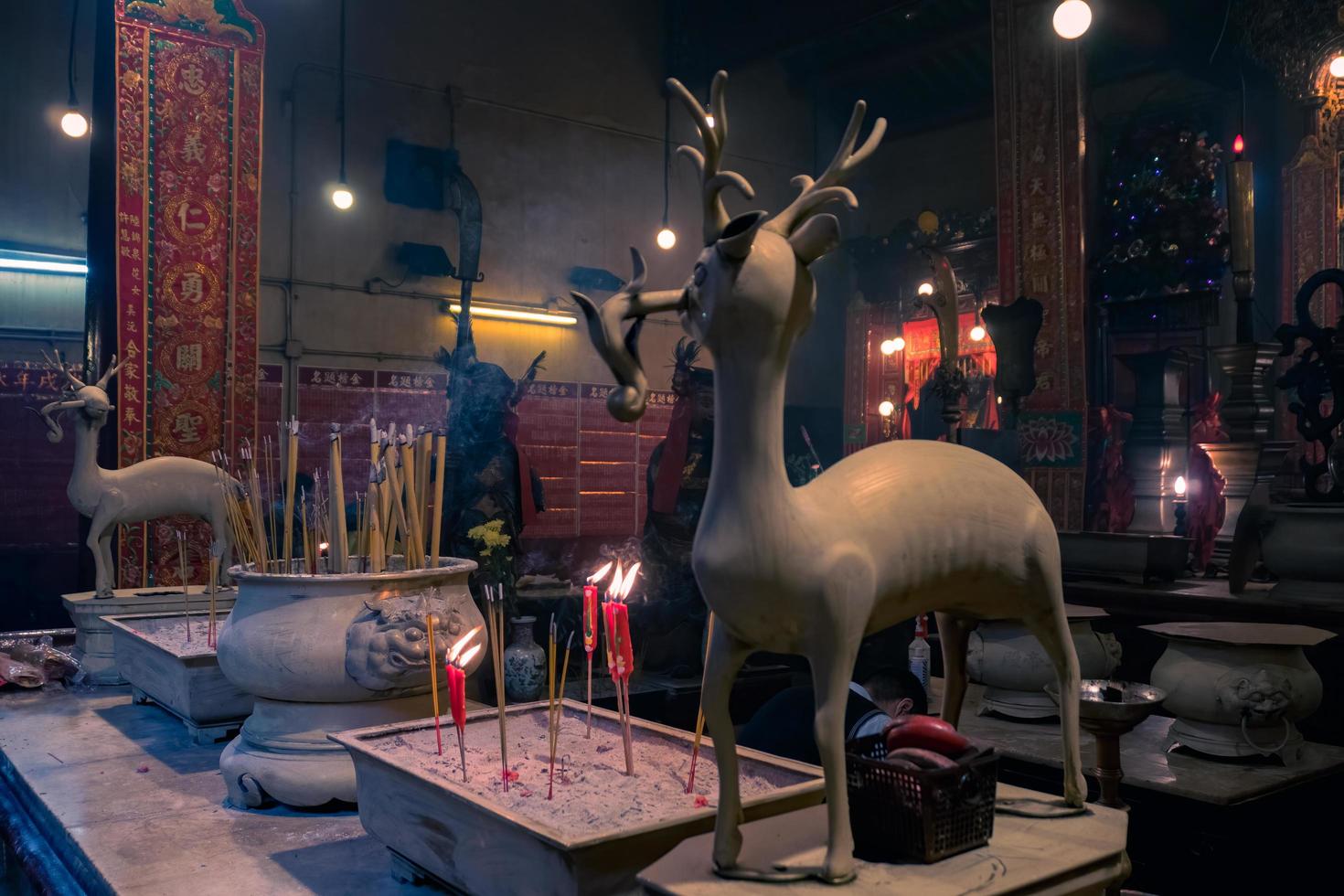 Hong Kong,March 25,2019-view of the inside on Man Mo Temple at Hollywood Road in Sheung Wan is one of the oldest temples in Hong Kong. photo