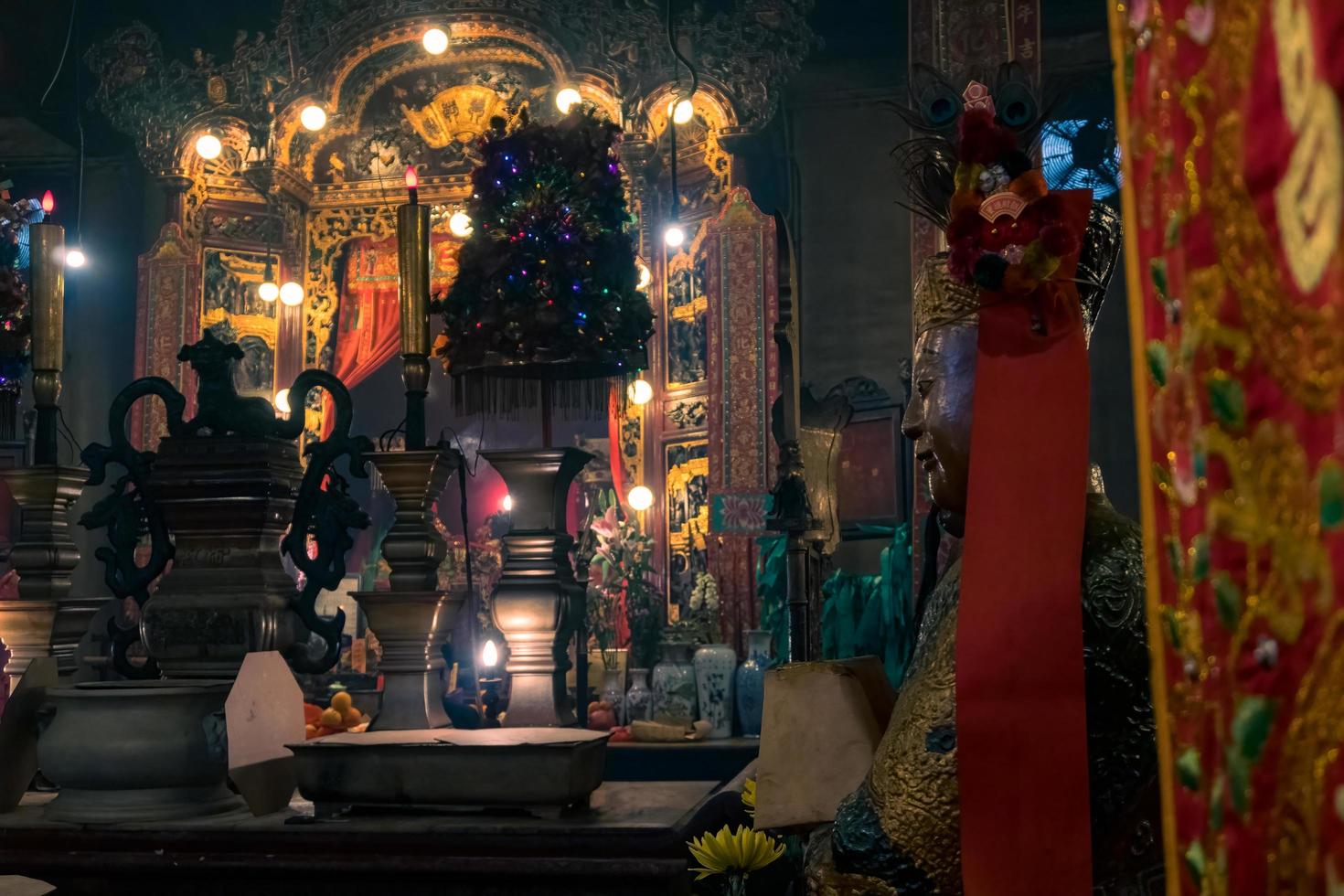 Hong Kong,March 25,2019-view of the inside on Man Mo Temple at Hollywood Road in Sheung Wan is one of the oldest temples in Hong Kong. photo