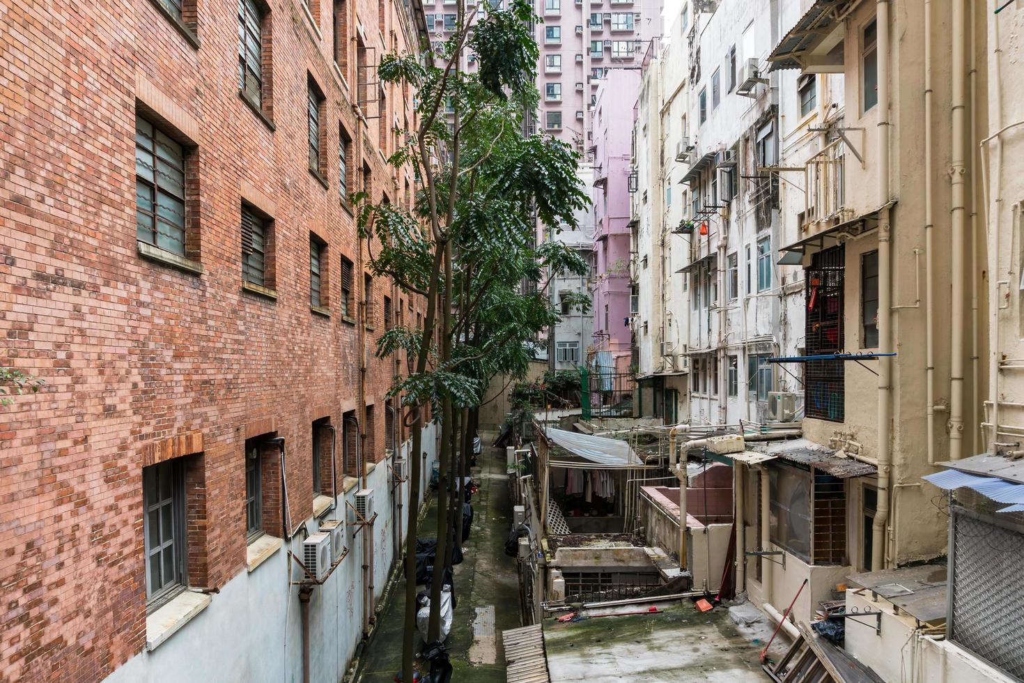 Hong Kong,March 25,2019-one of the many alleys among the skyscrapers through the streets of Hong Kong during a cloudy day photo