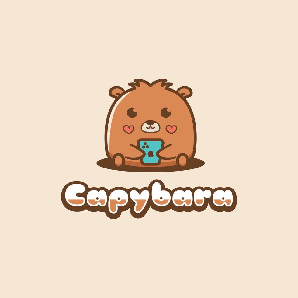mascot illustration of Cute Kawaii Capybara holding phone vector
