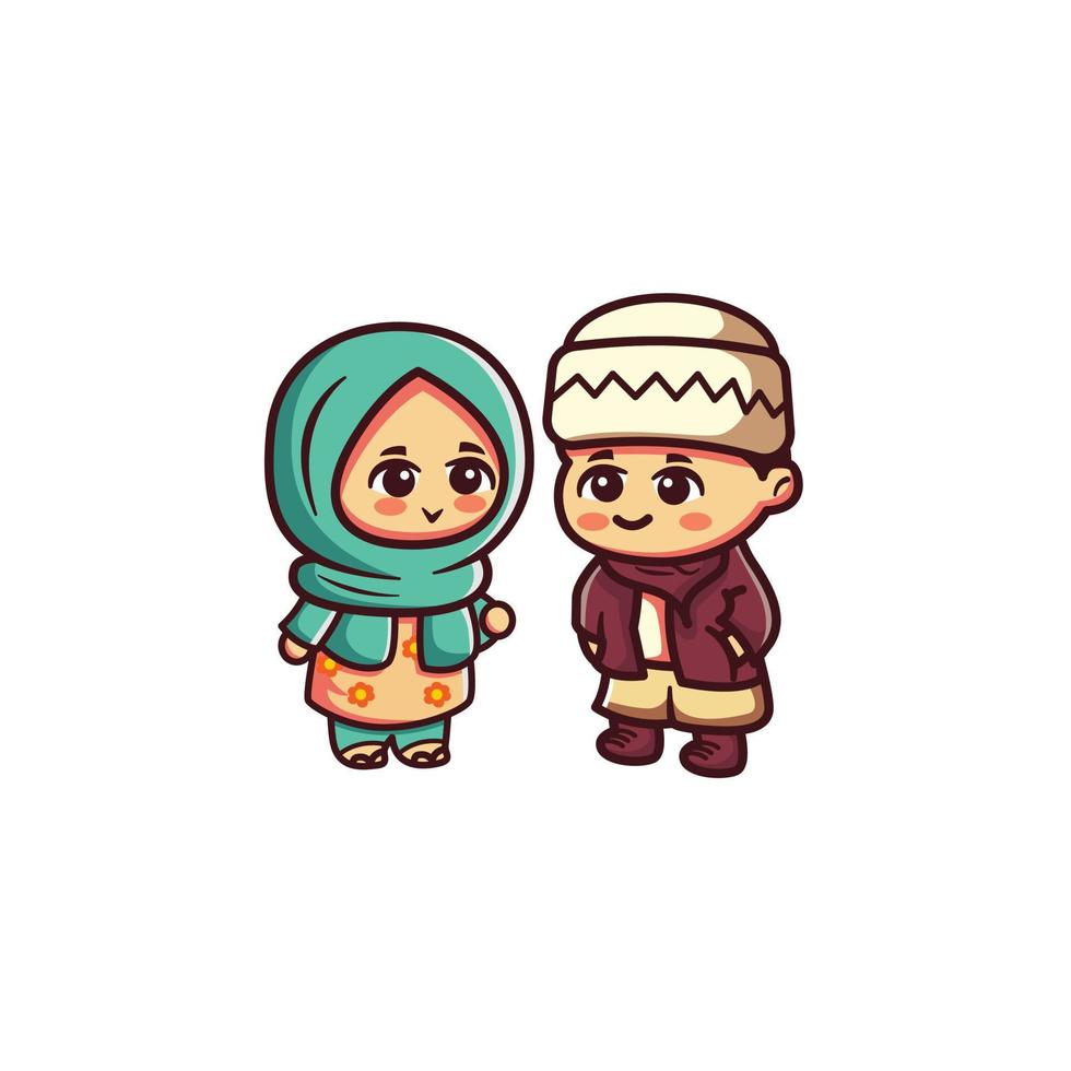 cute kawaii muslim kids cartoon vector