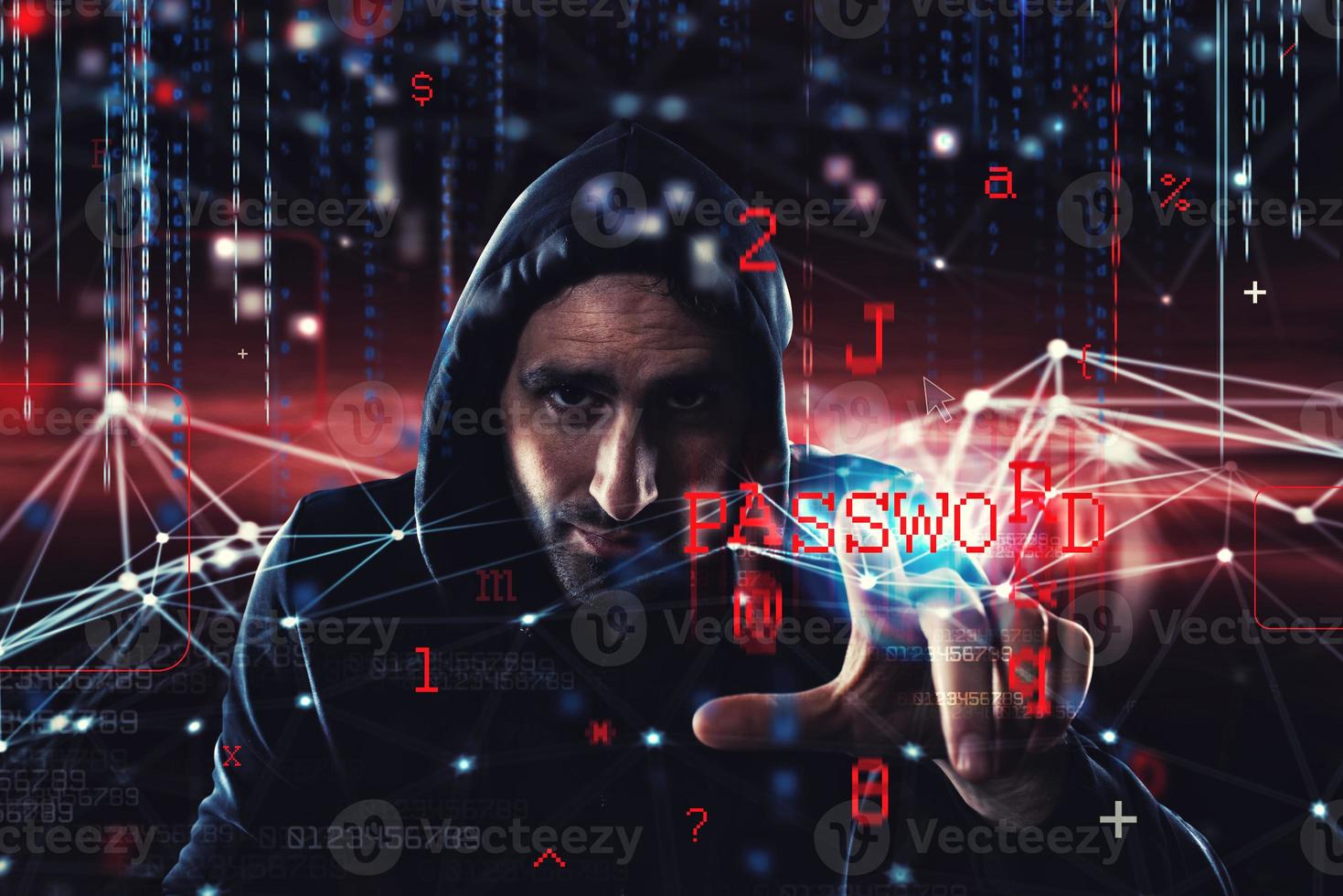 Hacker reading personal information. Concept of privacy and security photo