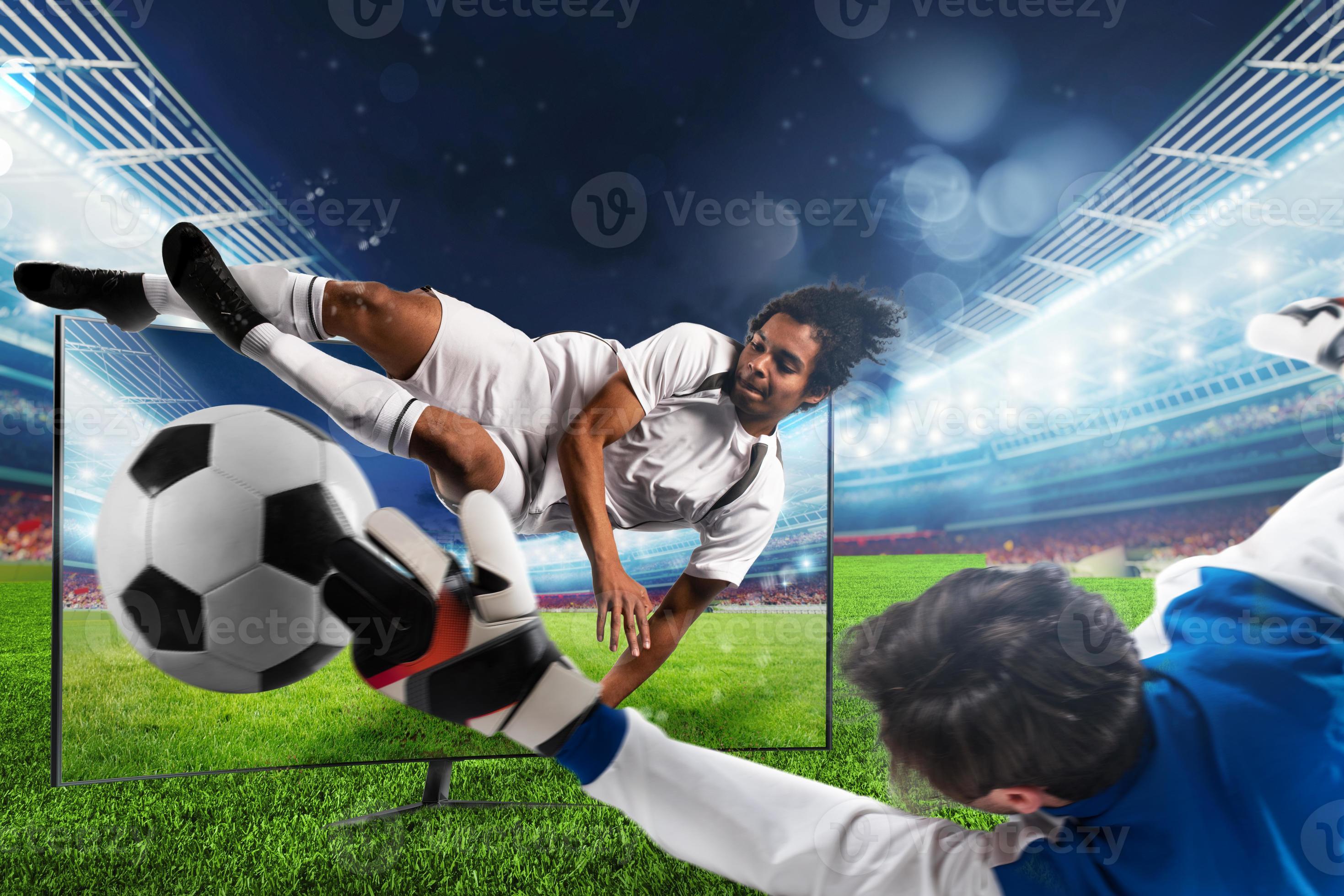 Streaming tv channel of soccer player who kicks the ball 20565662 Stock Photo at Vecteezy