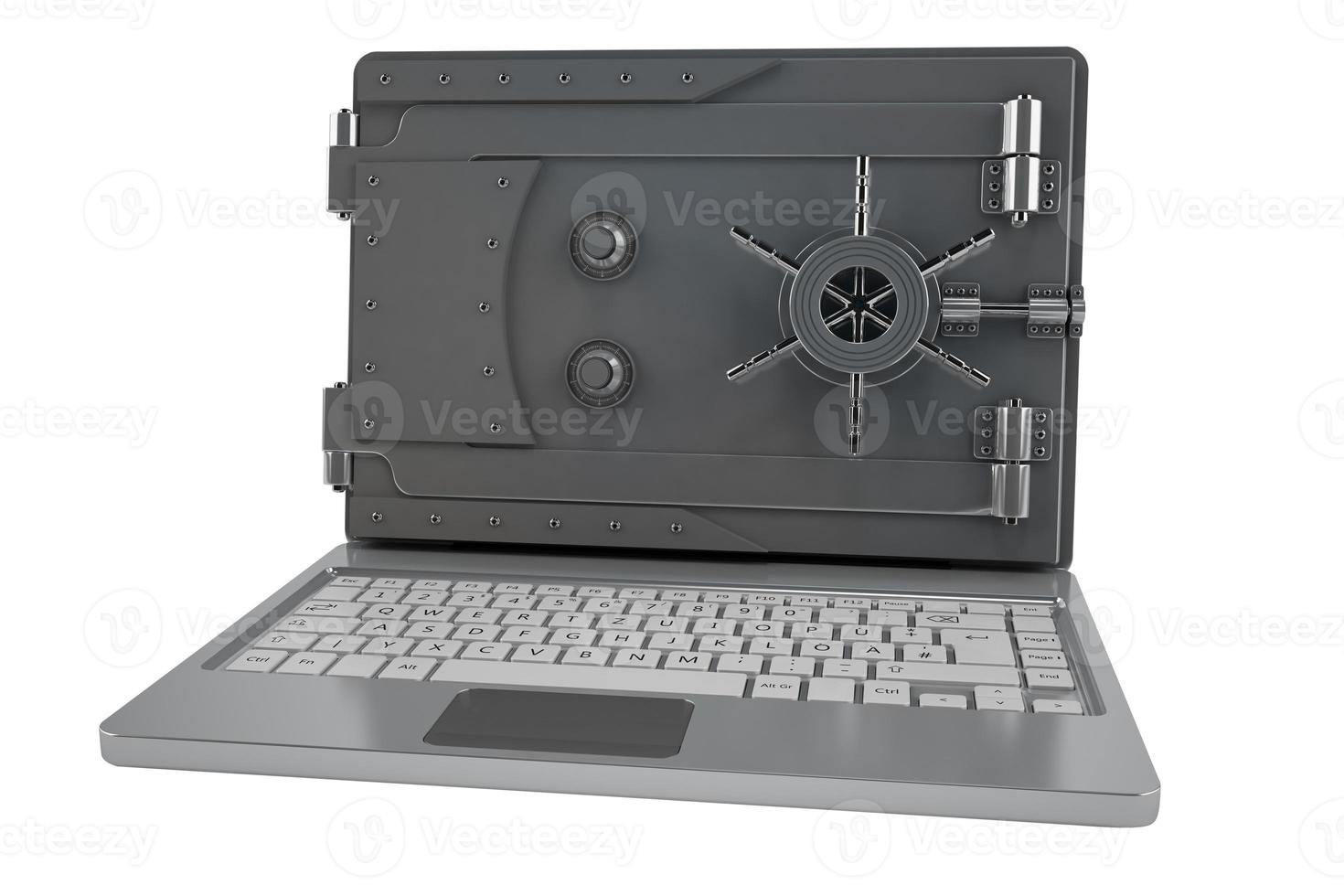 Safe on a laptop. concept of hacking and data security system. 3d rendering photo
