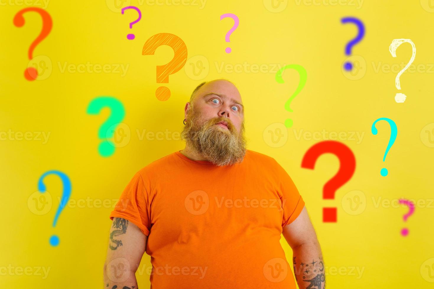 Fat doubter man has doubts about covid-19 vaccine photo
