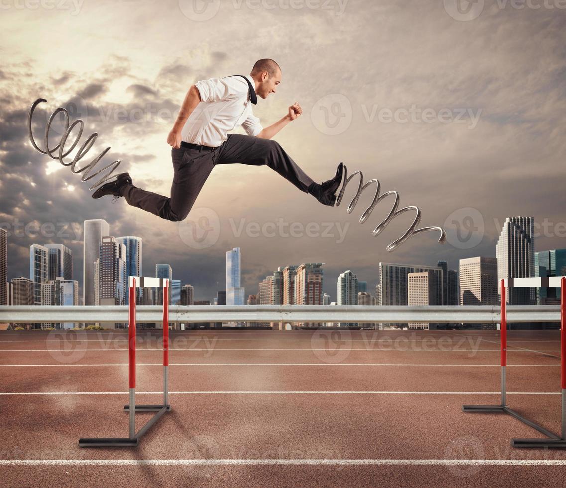 Fast businessman overcome and achieve success. 3D Rendering photo