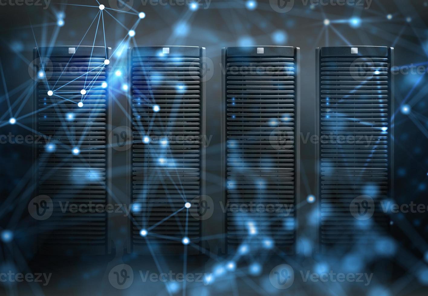 Concept of a data center room with database server and network effects photo