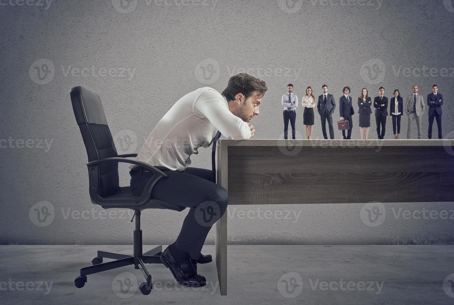 Boss selects suitable candidates to the workplace. Concept of recruitment and team photo