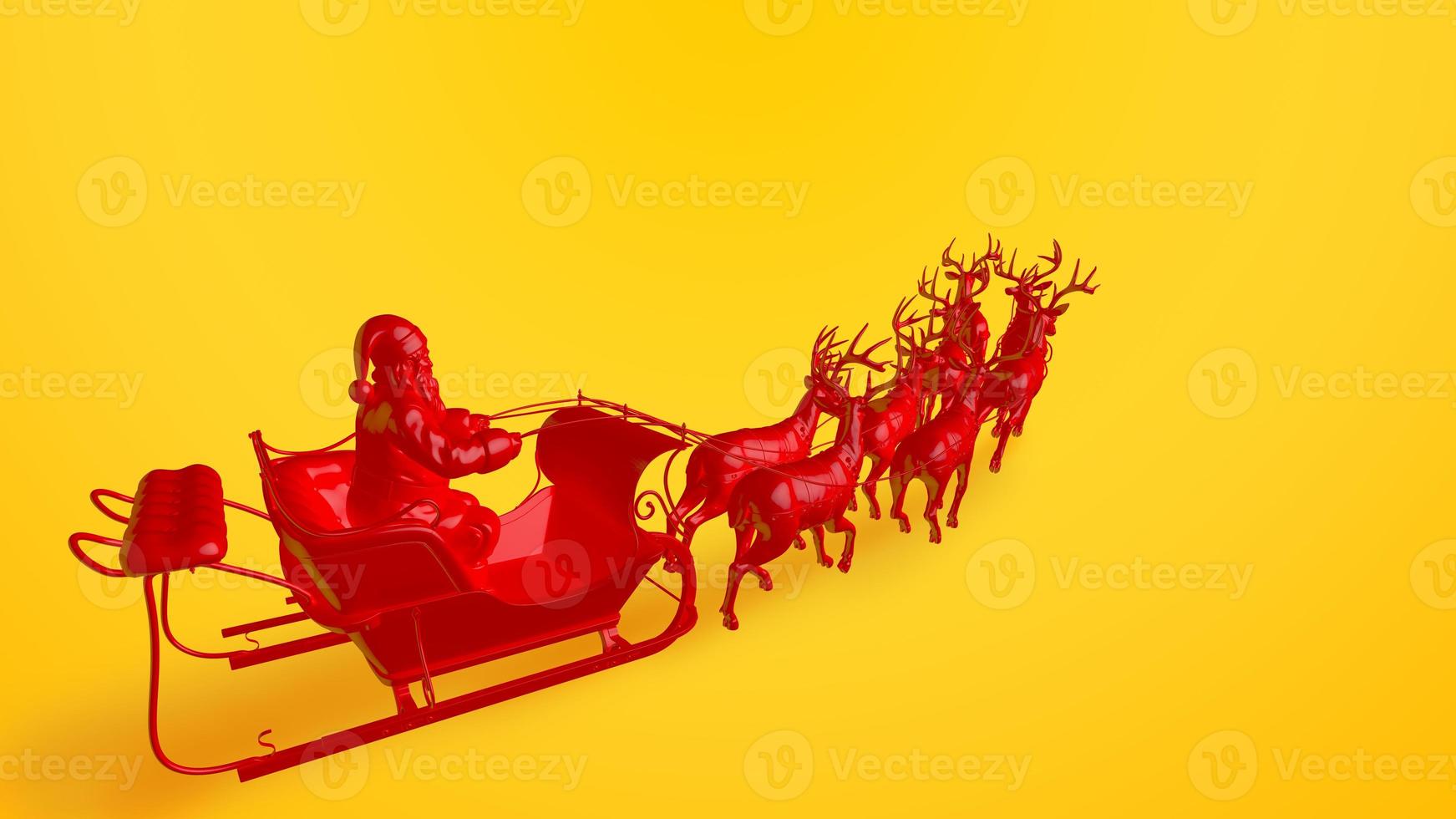 Red Santa claus in a sleigh ready to deliver presents on yellow background photo