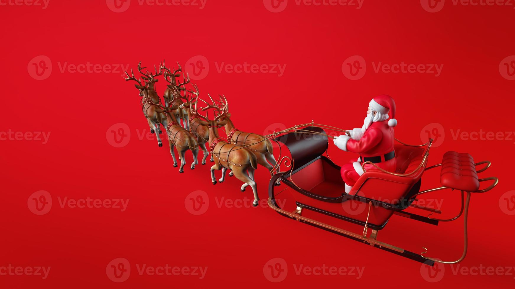 Santa claus in a sleigh ready to deliver presents on red background photo