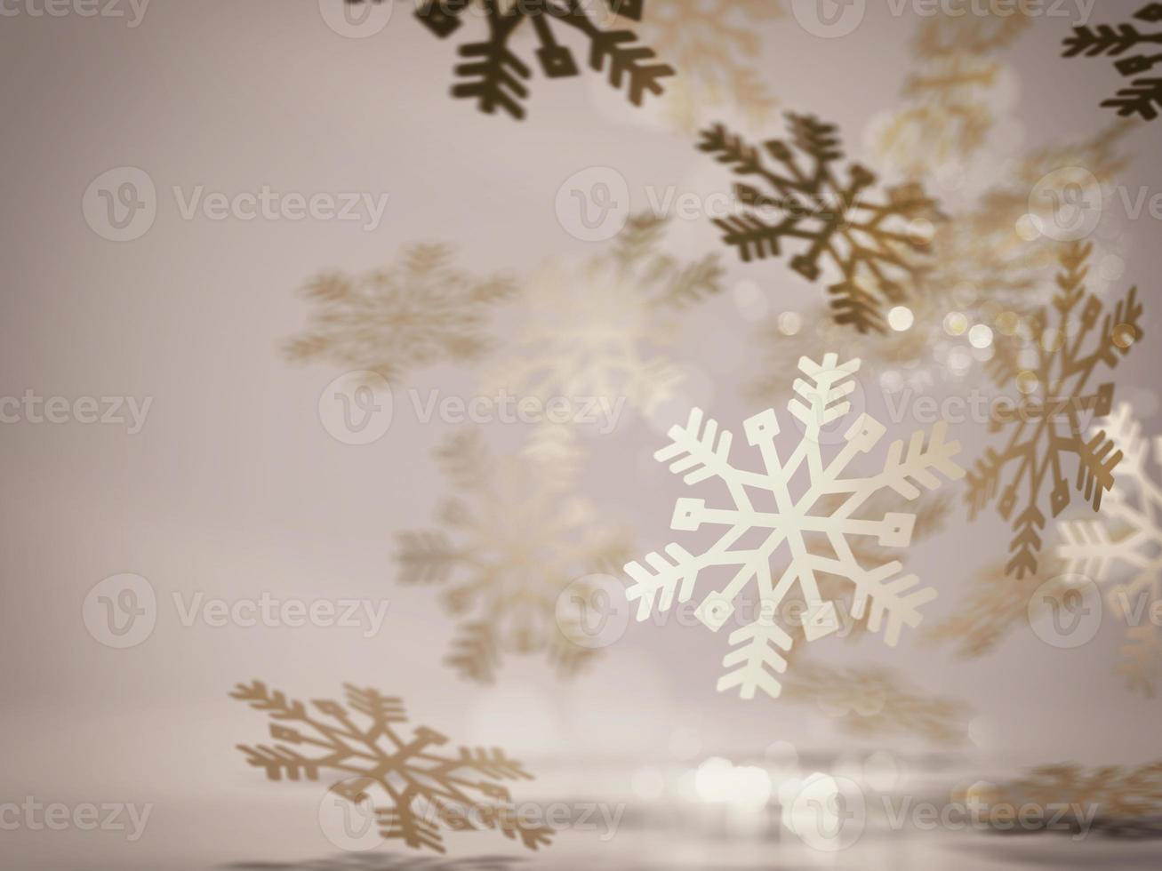 dorado copos de nieve decoración.. 3d representación foto