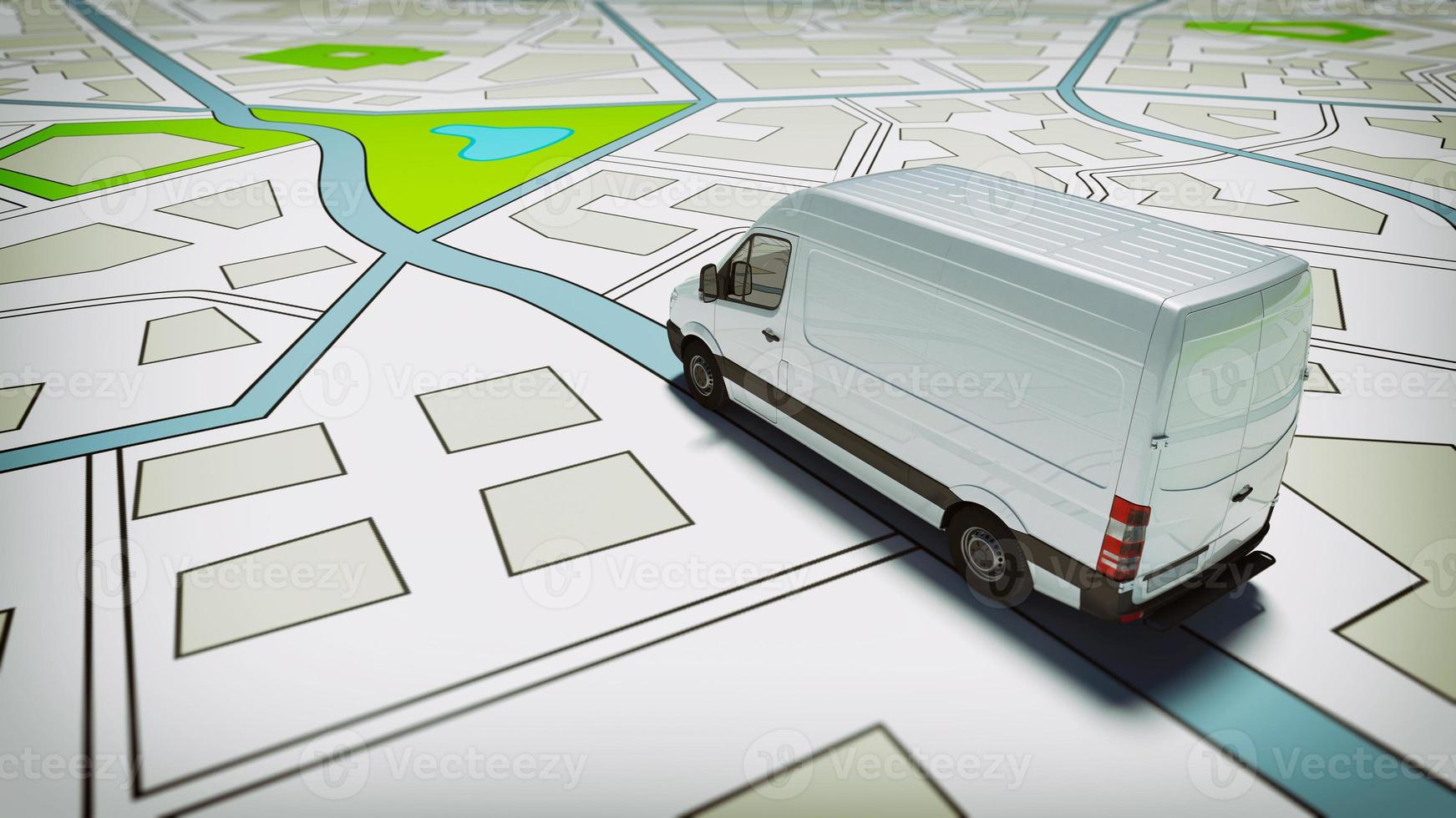 Truck on a road city map. Concept of global shipment and GPS tracking photo