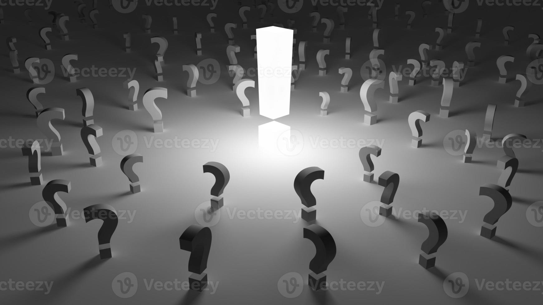 Exclamation surrounded by questions photo