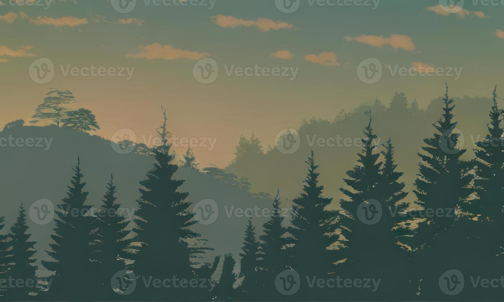 forest in the mountains background, trees silhouette background photo