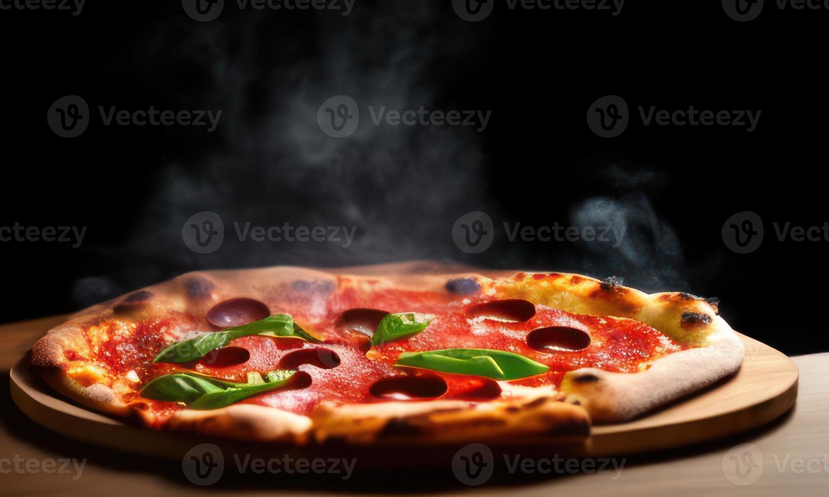 pizza with salami and tomato photo
