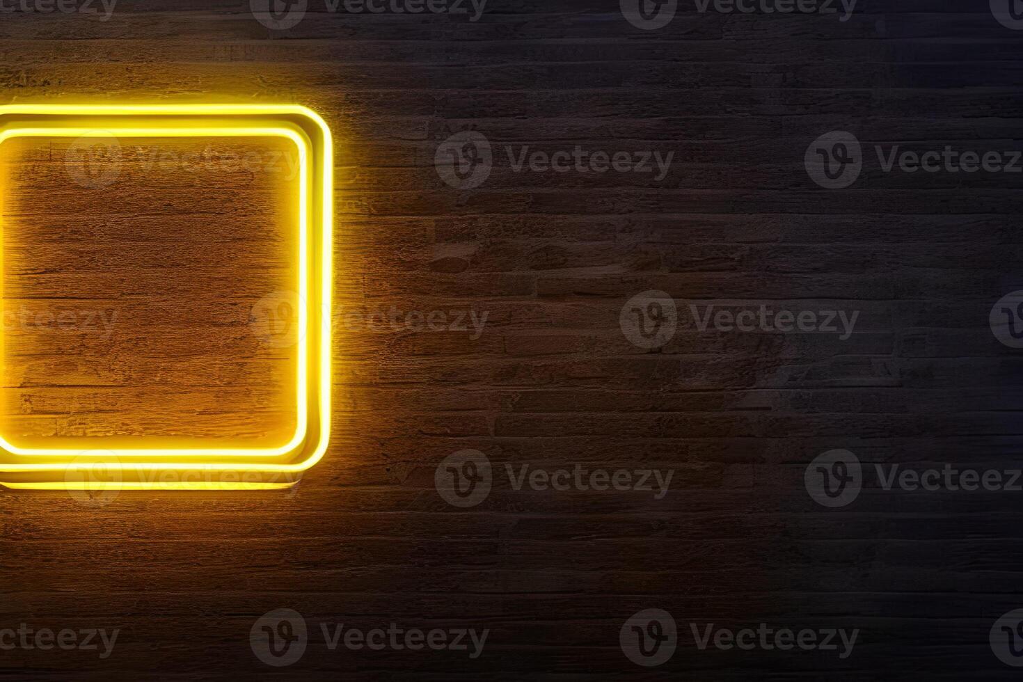 Bright yellow rectangle neon at the wall backdrop and brick background. photo
