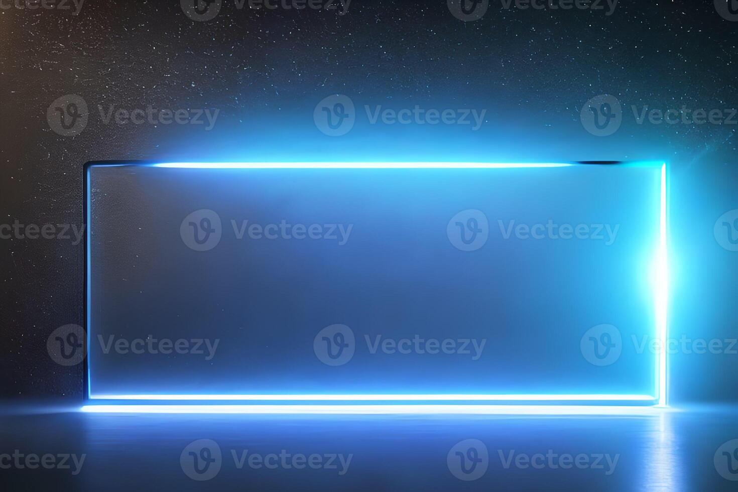 Bright blue rectangle standing neon light backdrop and background. photo