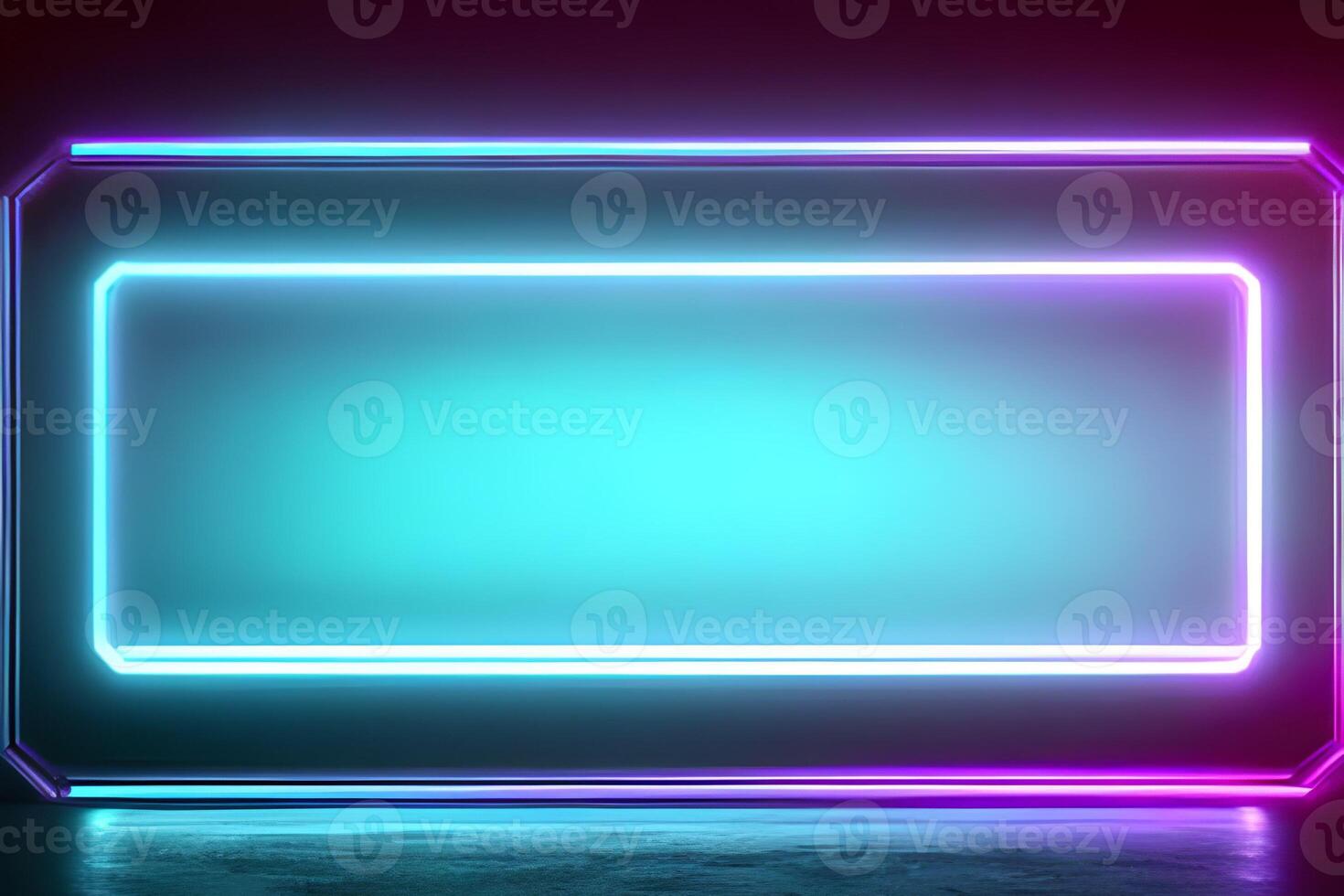 Bright blue and violet rectangle standing neon light backdrop and background. photo