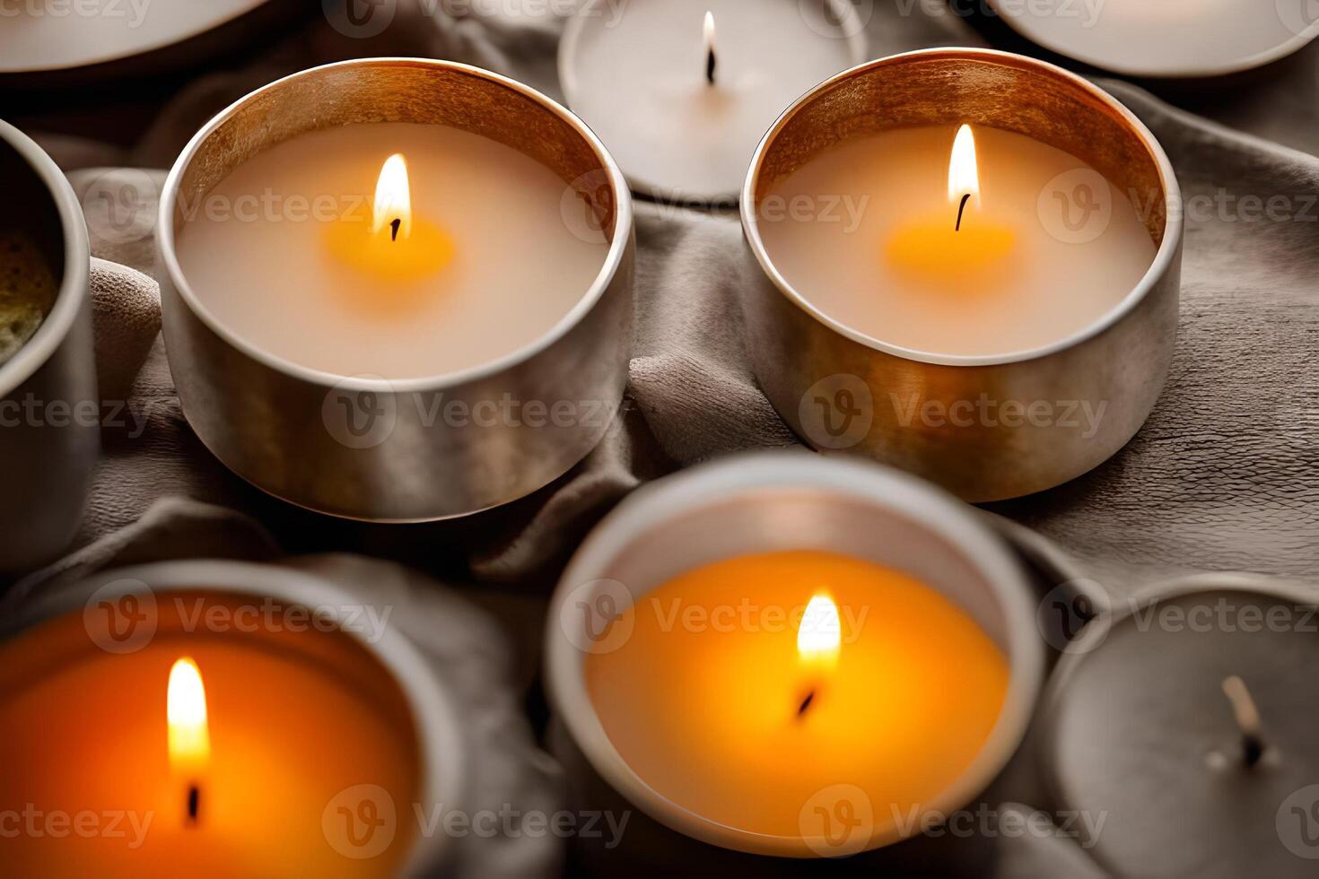 A captivating close up of a white candle capture the essence of relaxation, peace, elegance and grace for wedding, invitations, spiritual or religious project, including home decor, or any occasion. photo