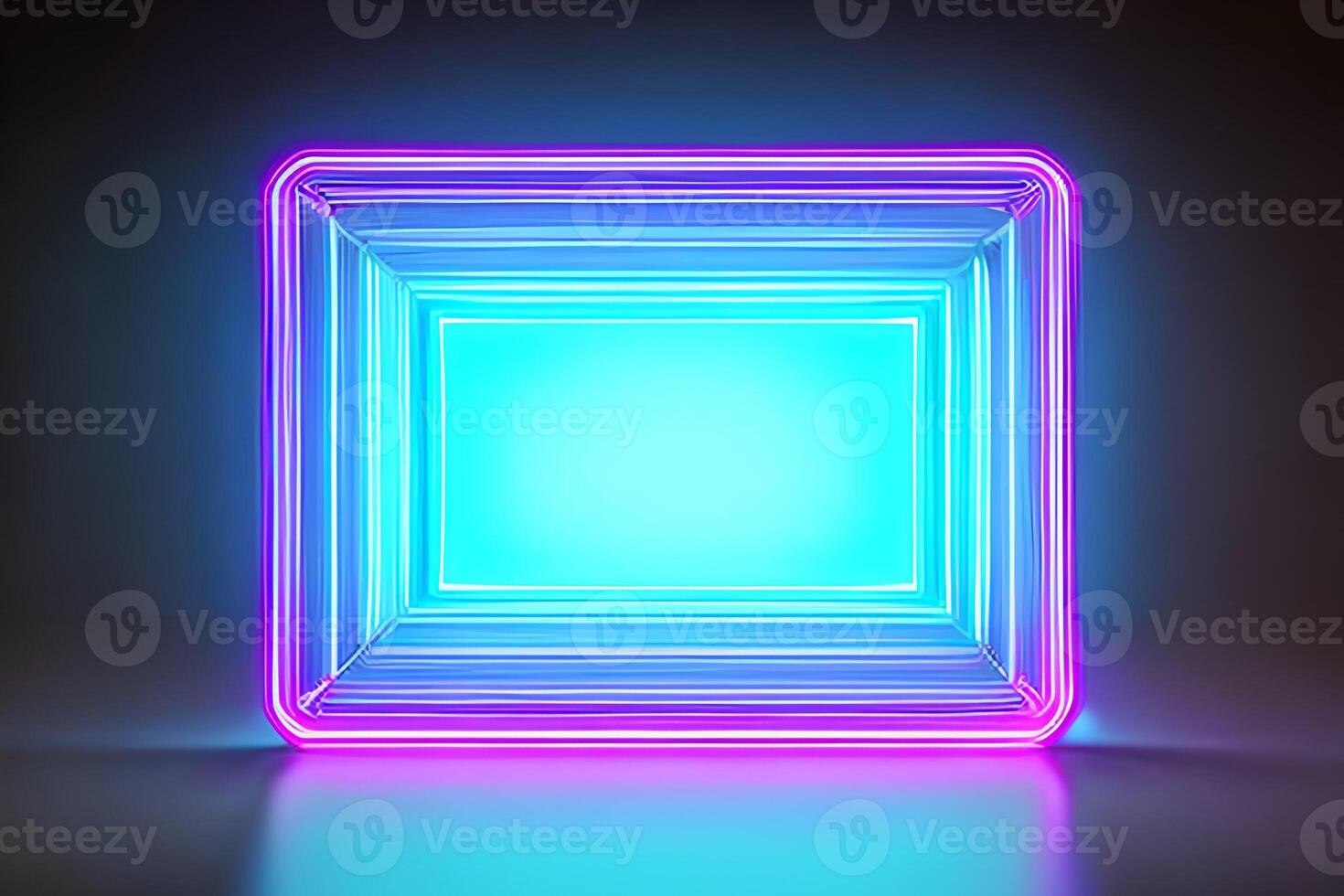Bright blue and violet rectangle standing neon light backdrop and background. photo