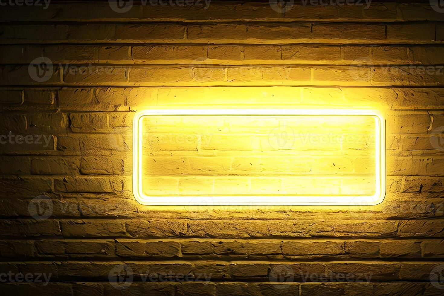 Bright yellow rectangle neon at the wall backdrop and brick background. photo