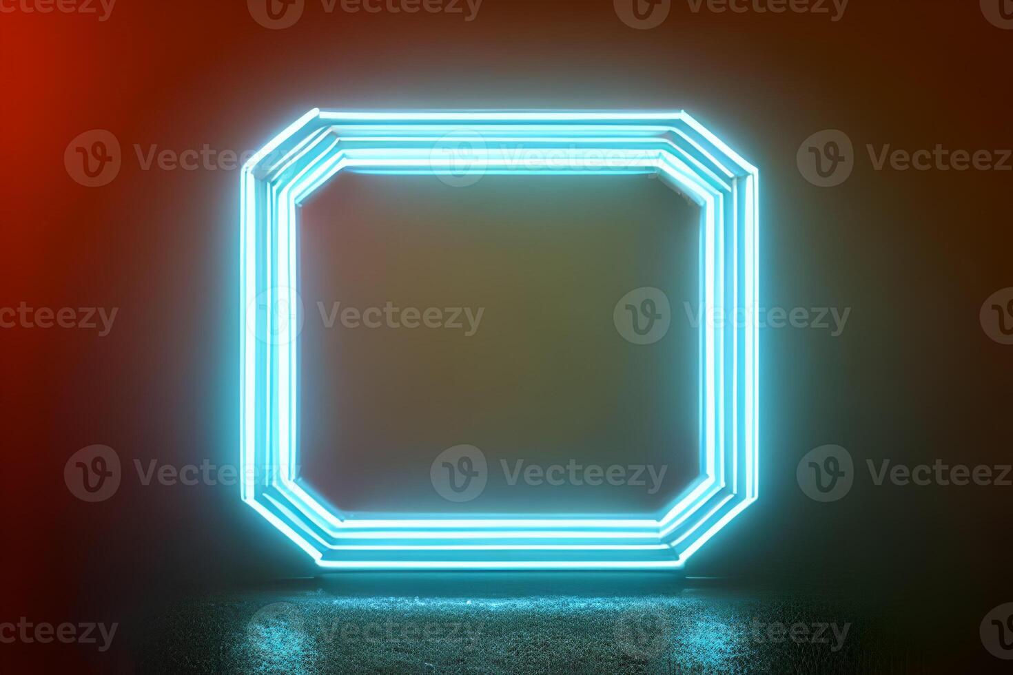 Bright blue rectangle standing neon light backdrop and background. photo