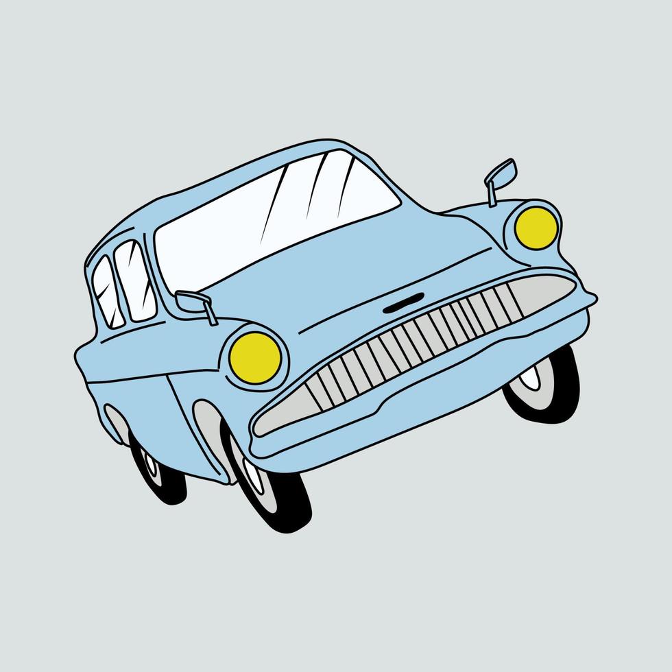 mágico volador coche. mano dibujado vector ilustración.