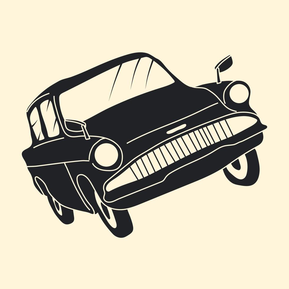 Magical flying car in monochrome style. Hand drawn vector illustration.