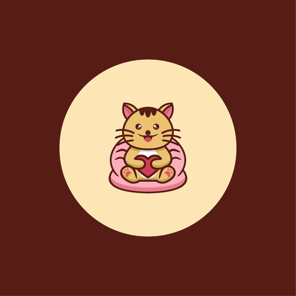cute cat sitting logo design vector