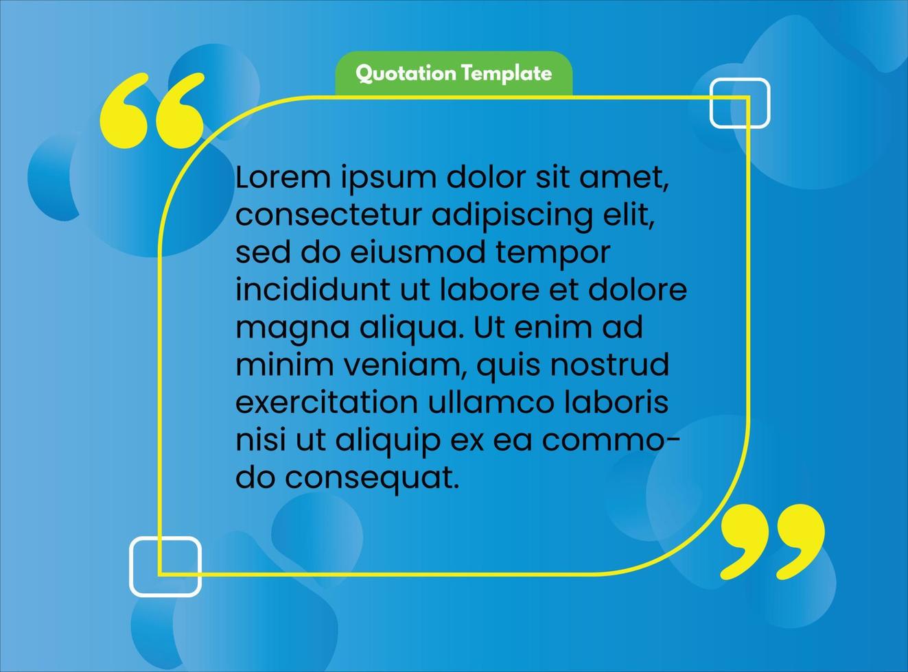 vistoso azul y amarillo cotización modelo y citar tarjeta con habla caja vector