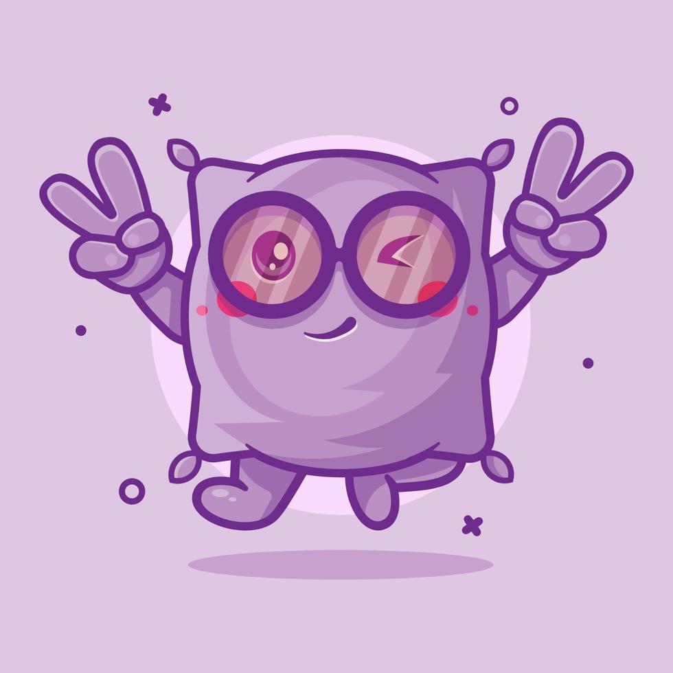 cute pillow character mascot with peace sign hand gesture isolated cartoon in flat style design vector