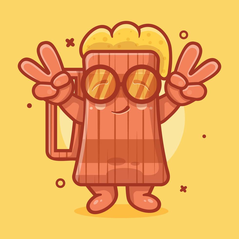 linda cerveza de madera jarro personaje mascota con paz firmar mano gesto aislado dibujos animados en plano estilo diseño vector