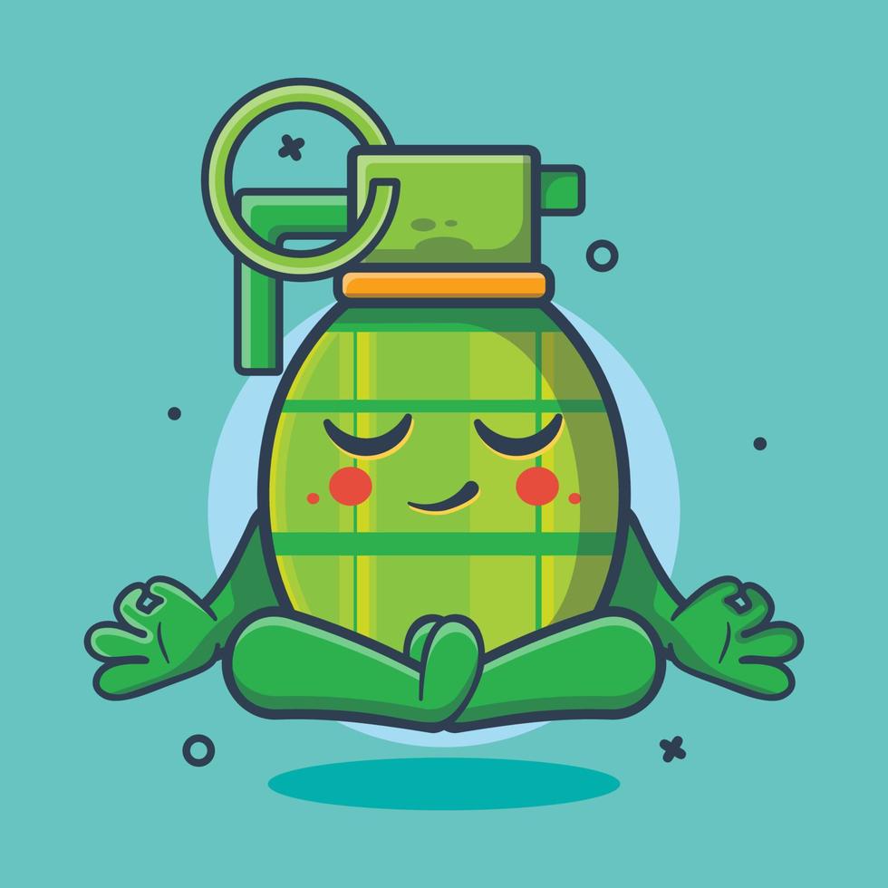 calm grenade weapon character mascot with yoga meditation pose isolated cartoon in flat style design vector