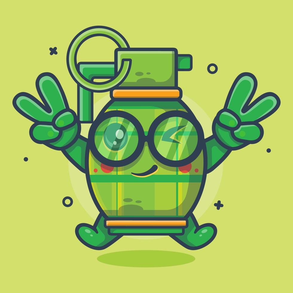 cute grenade weapon character mascot with peace sign hand gesture isolated cartoon in flat style design vector