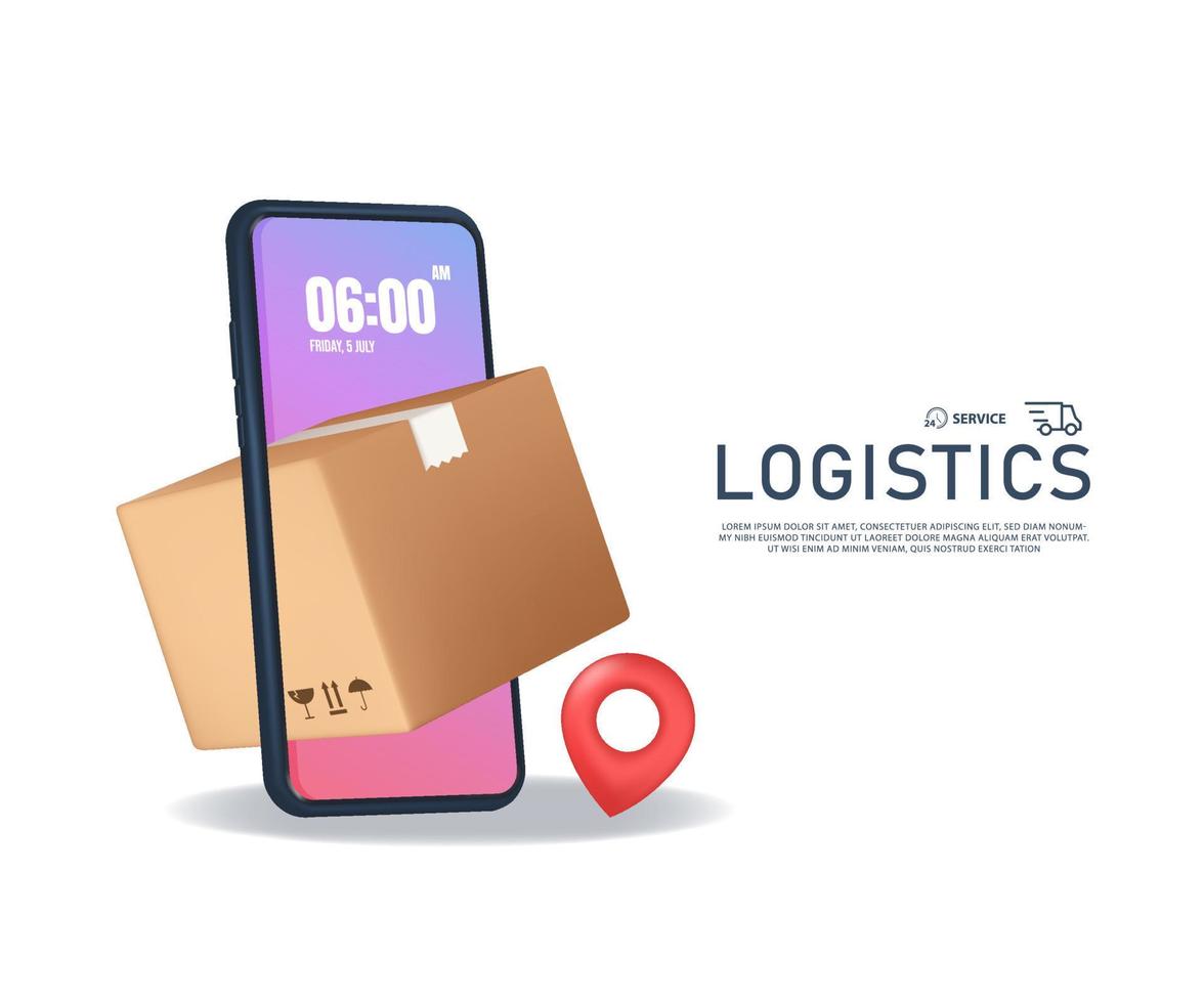 3D Logistic mobile courier or freight delivery service transportation vector