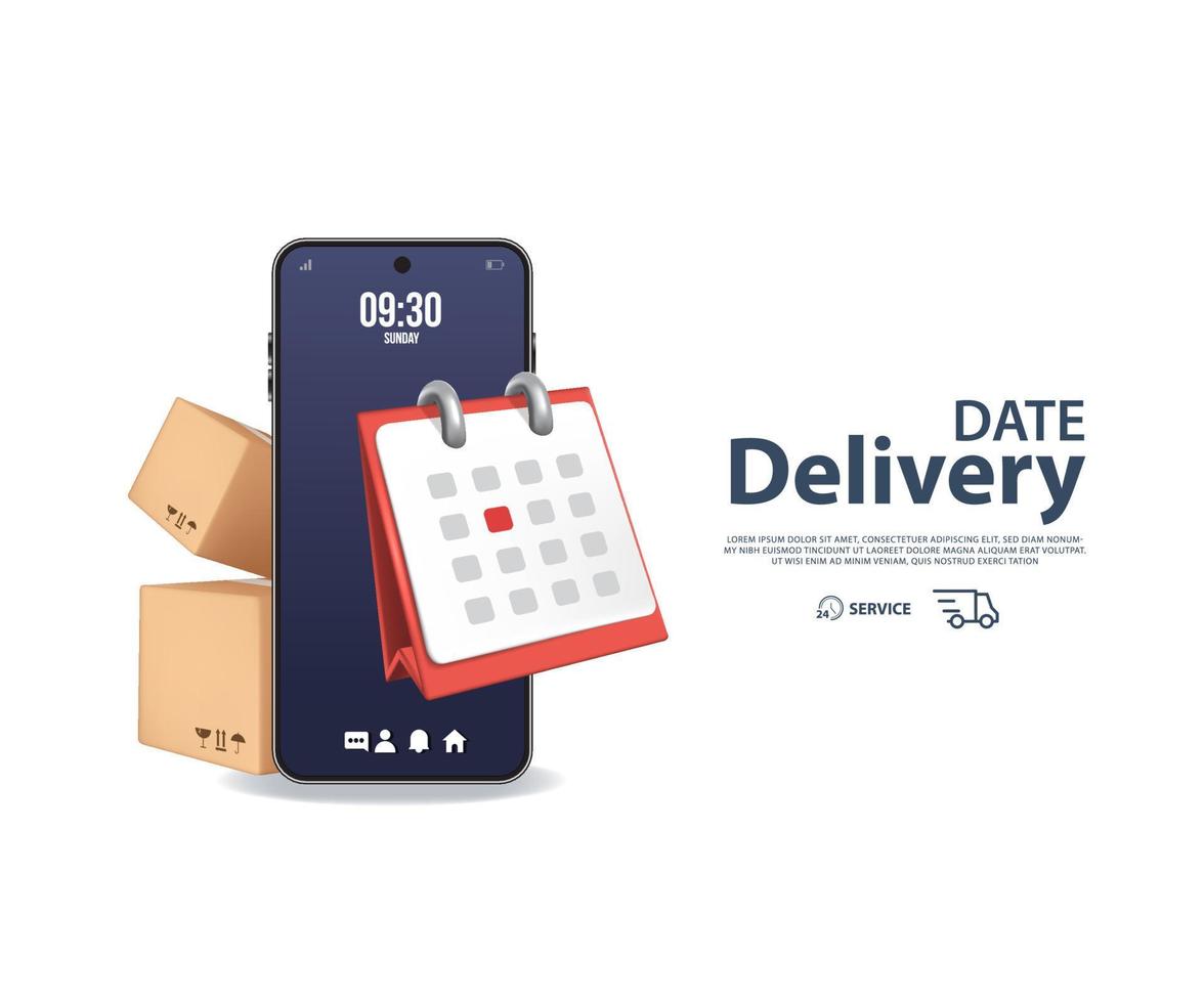 3d en línea fecha entrega. rápido responder entrega paquete Envío en móvil. vector ilustración