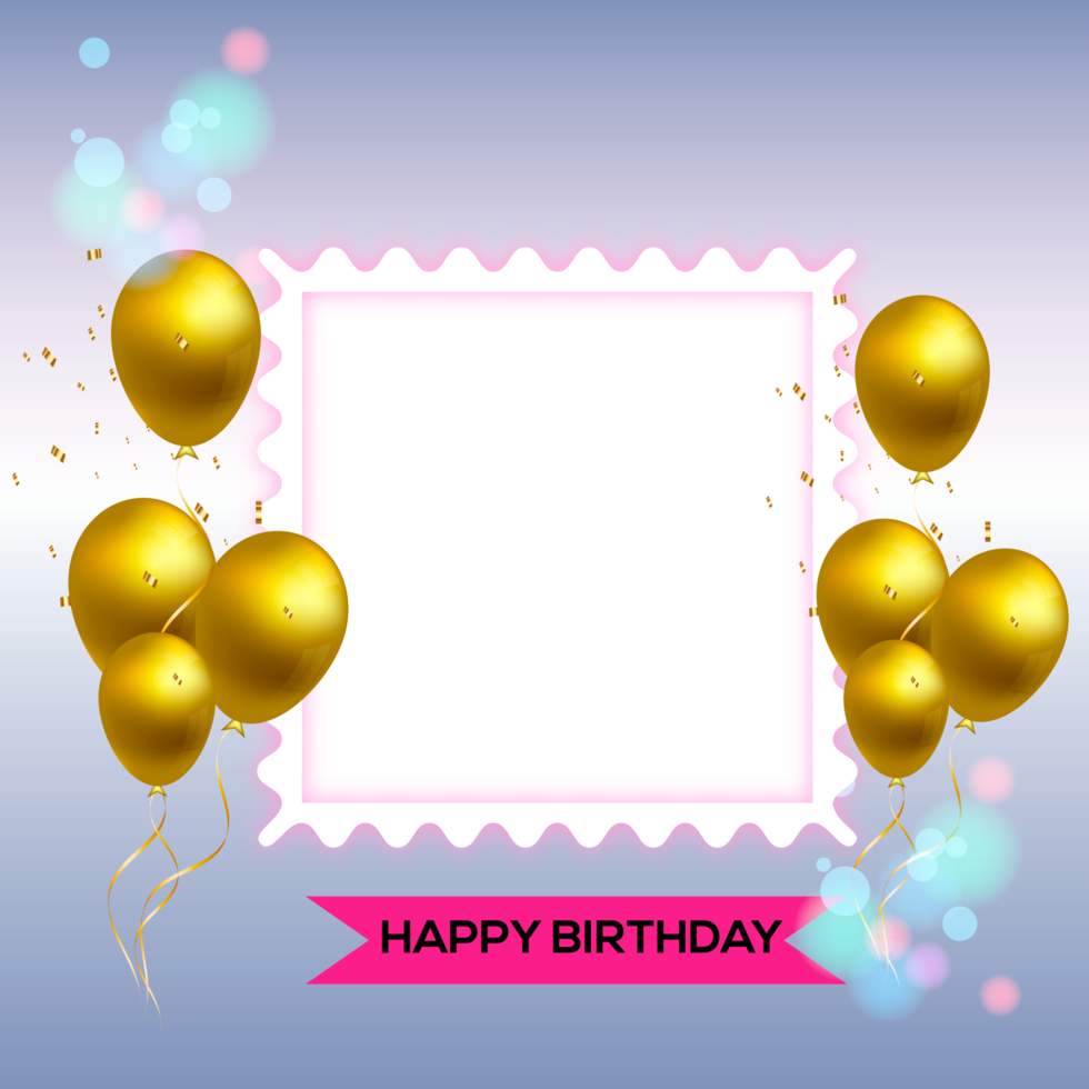 Birthday congratulations photo frame design with  balloons png