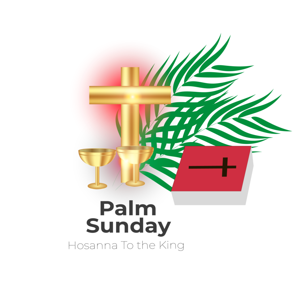 Ppalm sunday design with cross and palm leaf png