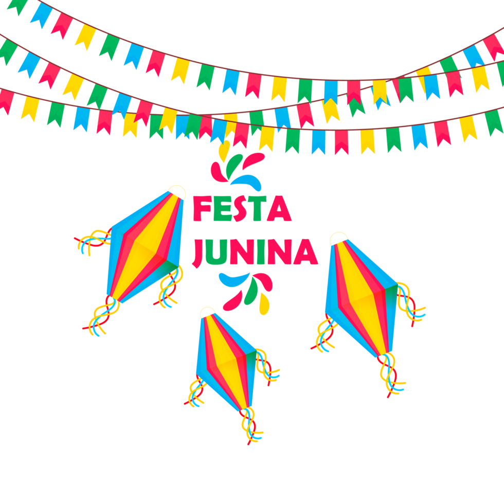 festa junina póster con brasileño elementos vistoso linternas y banderines png