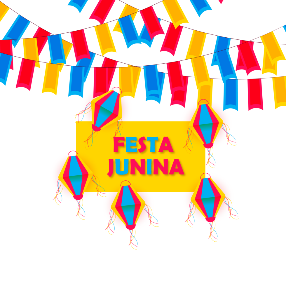 festa Junina poster met braziliaans elementen kleurrijk lantaarns en wimpels png
