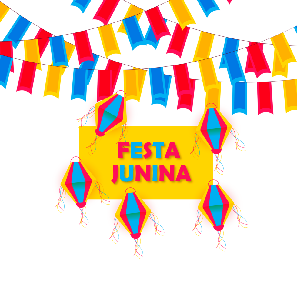 festa junina póster con brasileño elementos vistoso linternas y banderines png