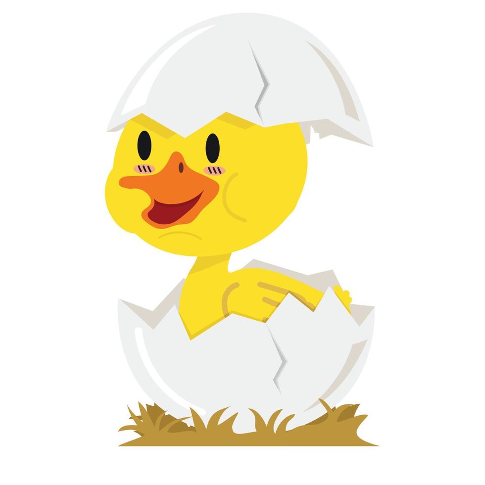 Cute duck in egg Cartoon flat vector