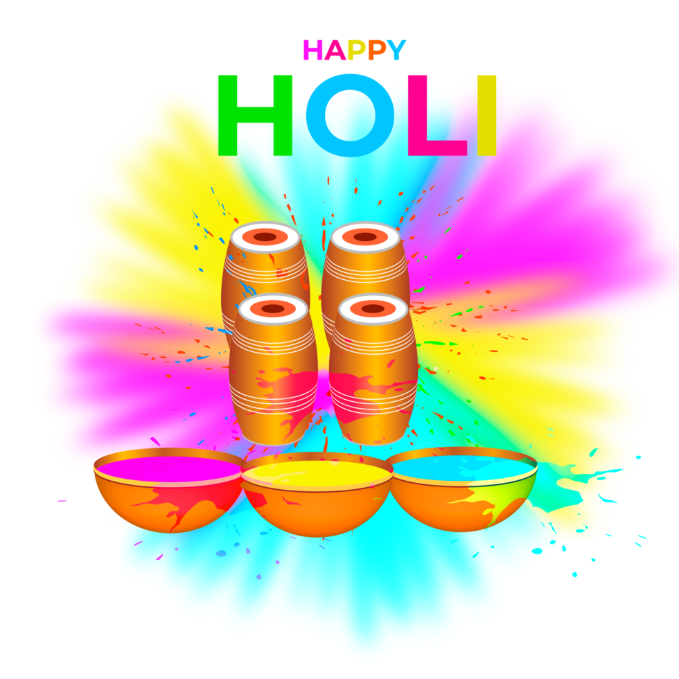 Happy holi festival design with splashing color png