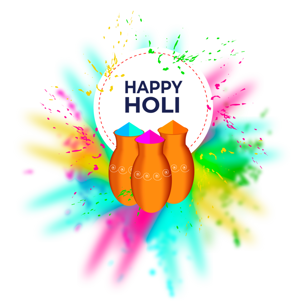 Happy holi festival design with splashing color png