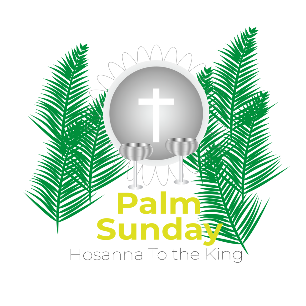 Ppalm sunday design with cross and palm leaf png