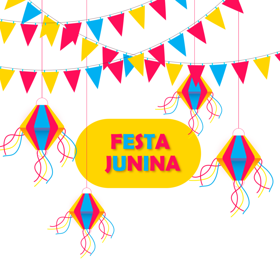 festa junina affisch med brasiliansk element färgrik lyktor och vimplar png